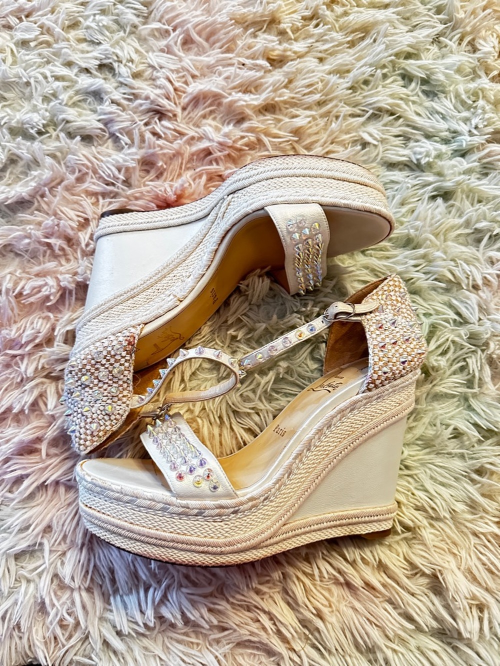 CHRISTIAN LOUBOUTIN Madmonica 120 White Leather Wedges Size 40 - Picture 5 of 10